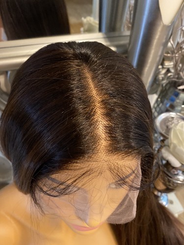Brown Lace Front Wig Brown Human Hair Blend Wig Highlights Centre Part Wig - Picture 10 of 12