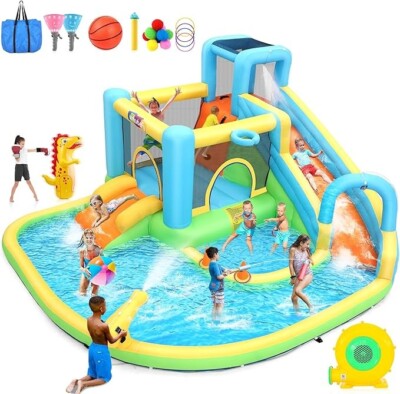 Backyard Bouce House Water Slide Park Giant Summer Large House w/Water Cannon 