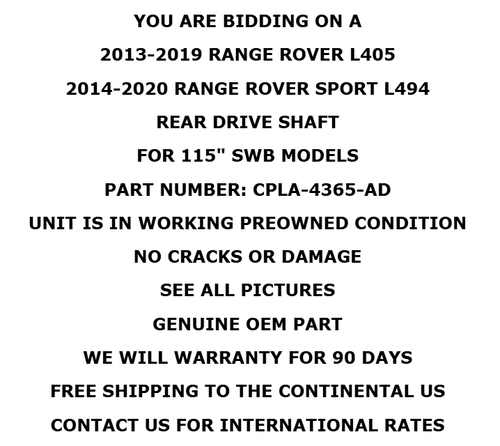 2013-2020 Range Rover L405 L494 Rear Drive Shaft Assembly OEM W/Warranty - Zdjęcie 2 z 10