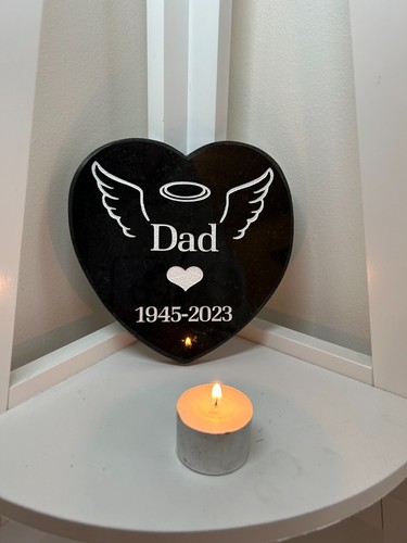 With the Angels Memorial Granite Heart for Dad - Picture 3 of 6