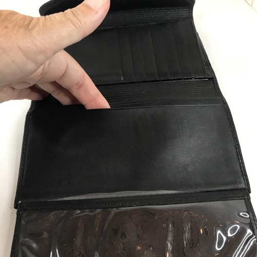 Dopp Trifold Black Gen Leather Vintage Wallet Women's Zip Kiss Clasp Check Book - Picture 6 of 12