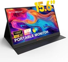 GTMEDIA 15" Portable Monitor USB-C/HDMI For Screen Extender Smart Cover Speakers