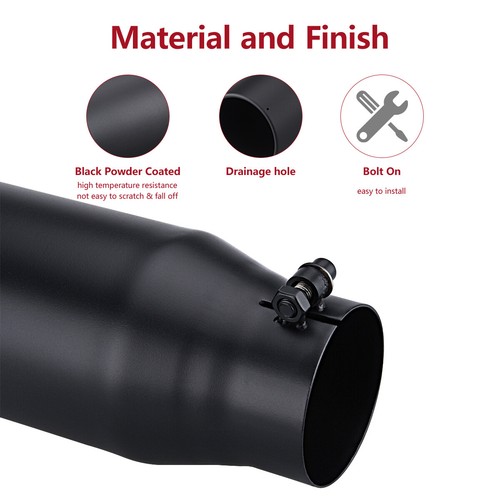 3.5" Inlet 5" Outlet 12" Long Bolt On Diesel Exhaust Tip Black Stainless Steel - Bild 3 von 9