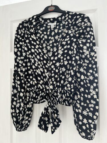 Topshop Black Blouse With Daisy Print Size 8