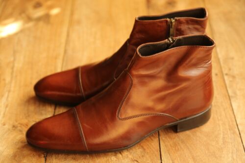 Russell & Bromley Brown Leather Zip Up Chelsea Boots Shoes Men's UK 7 US 8 EU 41
