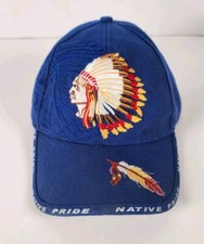 Native Pride American Indian Hat Cap Navy Blue Feather Headdress FREE SHIP