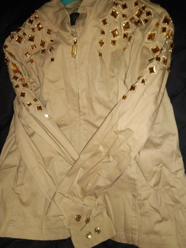 Bob Mackie Wearable Art Khaki Long Sleeve Zip Up Jacket with Gems - Picture 7 of 10