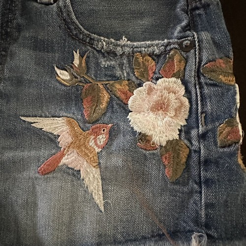 Size 0 Womans AMERICAN EAGLE Embroidered Bird Denim Flower Shorts Mint - Picture 3 of 5