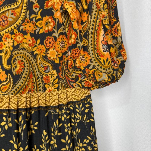 Kachel Orange Paisley Floral Print Maxi Dress Size 6 Tie Short Sleeve Boho - Picture 10 of 14