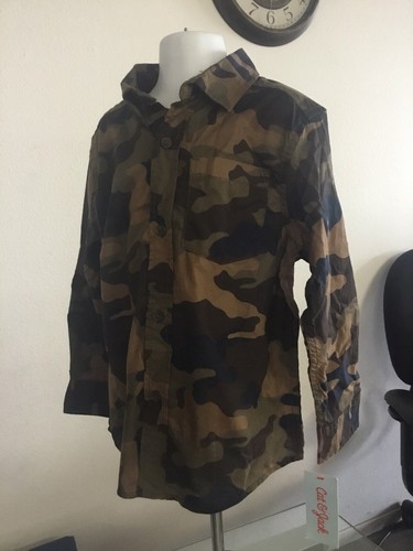 NWT Xs 4/5 Cat & Jack Camo Button Up Shirt Army Green Boys Collar 4 5 - Picture 1 of 5