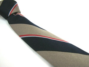 Vintage-LORD-amp-TAYLOR-Tie-Navy-Blue-Tan-Red-Stripe-Repp-Organzine-Warp-Silk