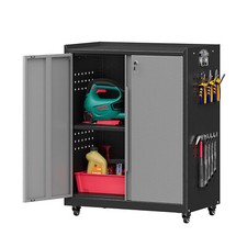Metal Storage Cabinet with Doors Shelf, Lock Garage Storage Cabinet on Wheels