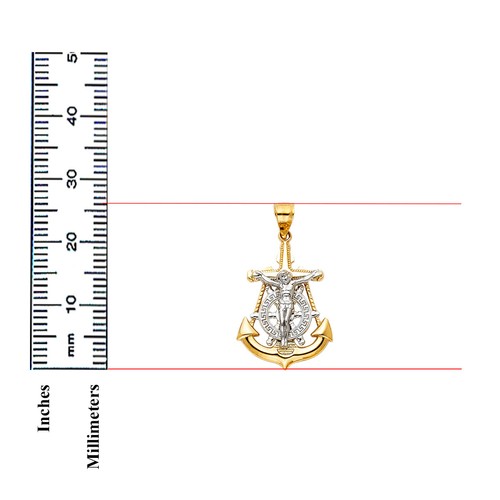 14K Two Tone Gold Jesus Crucifix Anchor Religious Pendant For Necklace or Chain - Picture 3 of 3