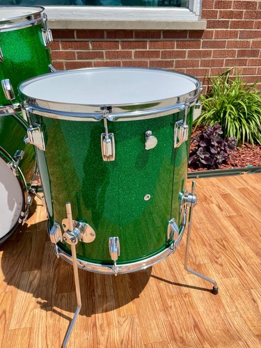 1960s Rogers Londoner Outfit Holiday Drum Set Green Sparkle 20/12/13/16 - Picture 10 of 23