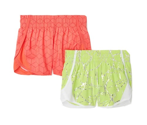 Athletic Works Girls Running Shorts Green Coral 14/16 Plus Polyester 2 Pair Set