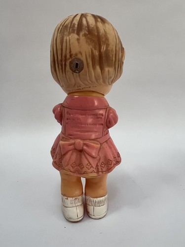Giocattolo vintage ragazza Teddy Edward Mobley ROSA cigolante anni 50 testa di gomma girevole 8,5" - Foto 2 di 9