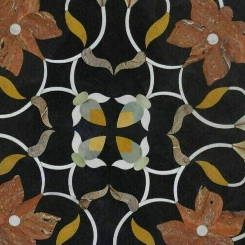 18" Schwarz Rund Marmor Esszimmer Couchtisch Platte Intarsien Malachit Mosaik Dekor - Bild 2 von 8