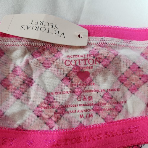 Victoria's Secret Picot Band Hiphugger M Cotton Blend Pink White Orange Plaid - Picture 3 of 3