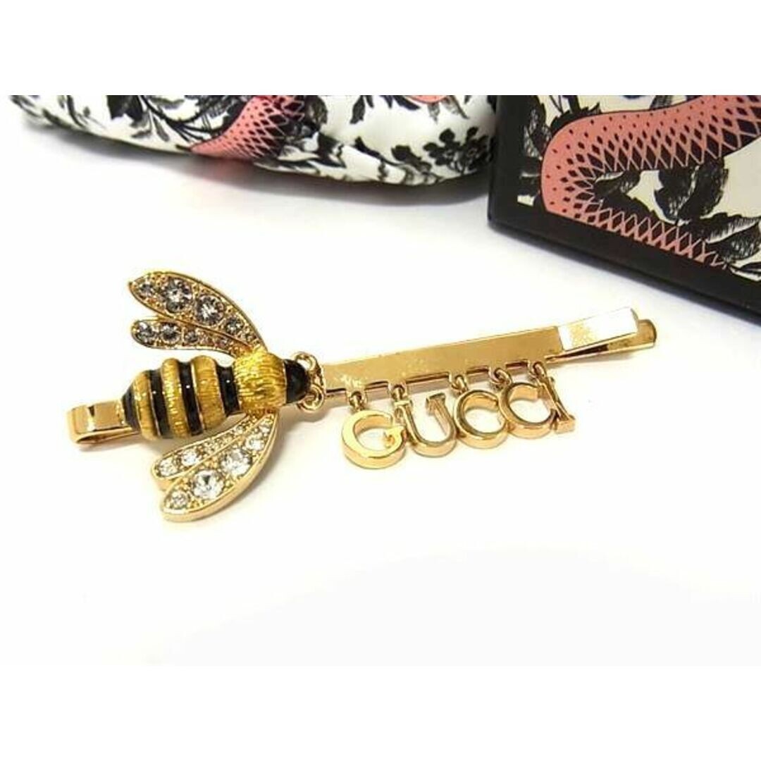 GUCCI Logo Bee Rhinestone Hair Pin Gold x Black AV87 Women's GUCCI Logo Bee Rhinestone Hair Pin Gold x Black AV87 Women's