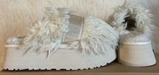 UGG WHITE FLUFF MOMMA SUGAR SLIDE PLATFORM SLIPPERS, WOMEN US 7/ EUR 38