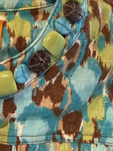 EUC Ruby Rd. Jacket Shiny Blue/Brown/Green Animal Print Beaded Neck Size 6 - Picture 5 of 11