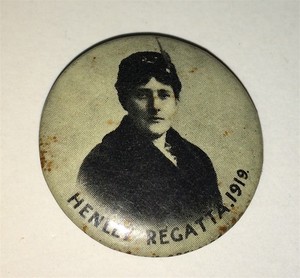Rare-Antique-Australian-Henley-Regatta-Suffragette-Pinback-Button-Race-C-1919