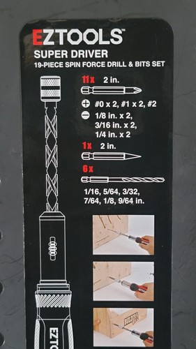 Juego de brocas y destornillador EZ Tools Spin Force Driver 19 piezas juego de herramientas hágalo usted mismo - Imagen 5 de 5