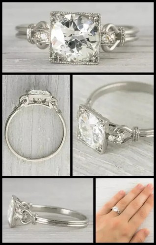 Vintage Art Deco Style Lab Created Diamond Wedding Ring 14k White Gold Finish - Bild 5 von 12