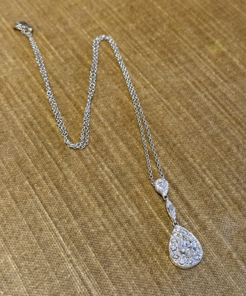 GIA 1.12 ct Pear Shape Diamond F-SI1  in Platinum/18kWG Pendant Necklace-HM2443E