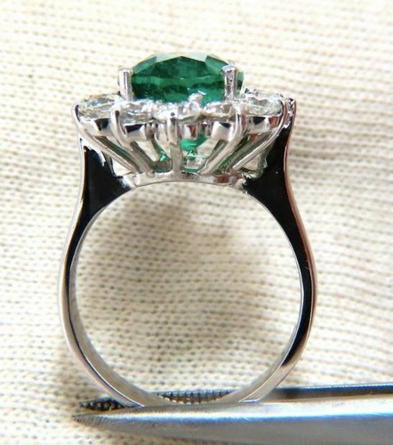 GIA Certified 4.40ct Natural Green Emerald Diamonds Ring 18kt Halo Prime 12351 - 第 2/8 張圖片