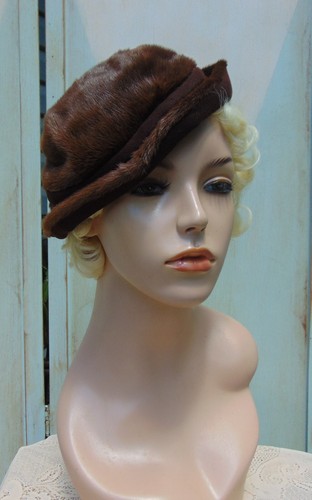 VTG 30s Leighton Sheared Beaver & Felt Shallow Crown Hat Skull Cap - Picture 2 of 11