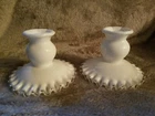Vintage Fenton Silver Crest White Milk Glass Ruffled Candle Sticks Holders