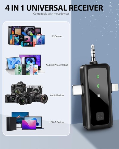 Wireless Lavalier Microphone 3-in-1 Clip-On for iPhone Android Camera Vlog - Picture 4 of 8