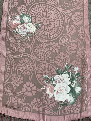 BEAUTIFUL PINK RECTANGULAR SHAWL/WRAP BURN OUT /FLORAL ACCENTS 66” X 20”+FRINGE - Picture 7 of 23