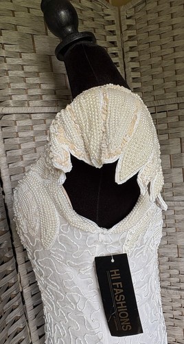 NWT VTG Hi Fashion Of California Custom Beaded Dress 80’s Short Padded Sleeve M - Picture 8 of 11