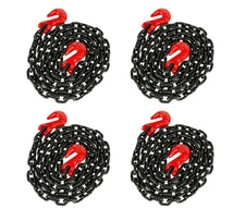 4 Pack G80 High Grade Transportation Chain w/ Grab Hooks - 3/8" x 16', 7100 l...