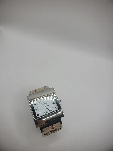 Orologio da polso vintage Ginevra donna tono argento Burberry check plaid