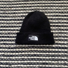 The North Face Black Ribbed Beanie Logo Hat OS