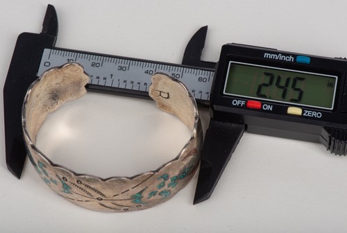 Vintage Native American Sterling Turquoise & Coral Inlay Cuff Bracelet Signed B - Picture 6 of 8
