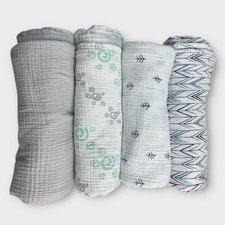 Lot of 4 Aden  Anais Soft Cotton Muslin Swaddles Gray Green Blue Boy Neutral