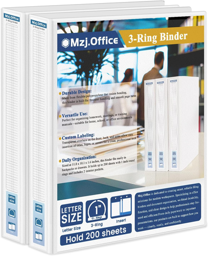 3 Ringordner 1 Zoll, 2er Pack 1 Ordner 3 Ringe mit Klarsicht Vordertasche, Halt - Bild 1 von 7