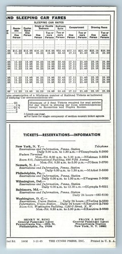 TIMETABLE Pennsylvania Railroad Train New York Baltimore Washington Apr 25 1965 - Picture 2 of 4