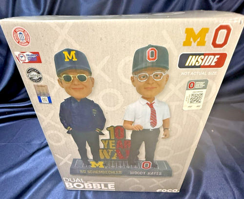 FOCO Bo & Woody 10 anni guerra Ohio State vs Michigan doppio Bobblehead nuovo con scatola edizione limitata # - Foto 9 di 15