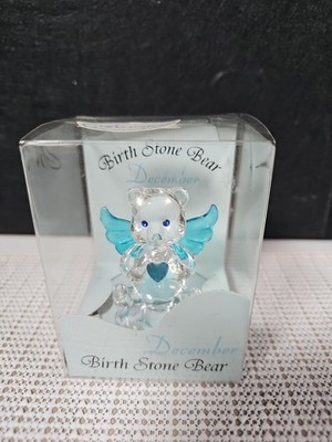 Vtg Future Sale  December Birth Stone Art Glass Angel Teddy Bear Figurine