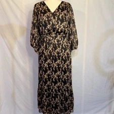 Lauren Conrad Autumn Colors Shiny Dress Long Sleeve Tie Belt L