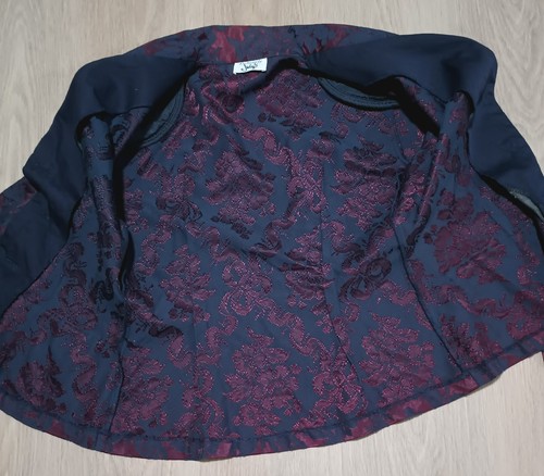 Vtg 80s JUDY'S Burgundy Navy Jacquard Blazer Jacket holiday festive steampunk S - Picture 9 of 11