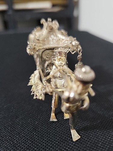 Insolita antica sedia berlina cinese argento miniatura 42 g filigrana dettaglio drago - Foto 16 di 24