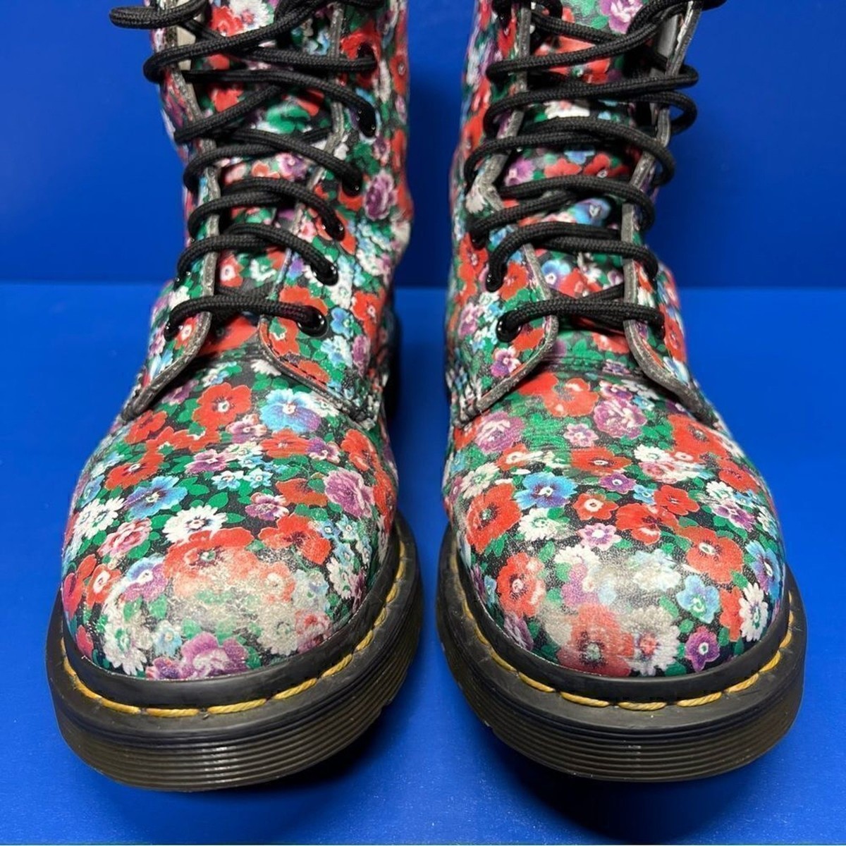 Dr. Martens Pascal 'Wild Poppy' Black Leather Boots Womens 7 View 3