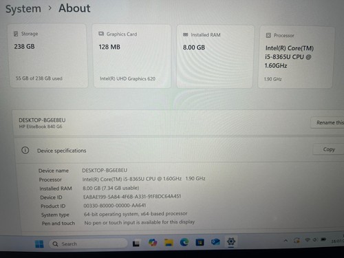 HP EliteBook 840 G6 Laptop FHD 14" i5-8365U 8GB RAM 256GB SSD Win 11 Pro - Picture 14 of 15