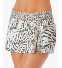 Anne Cole Palm Breeze Swim Suit Bottoms/skirt Olive Green And White XL